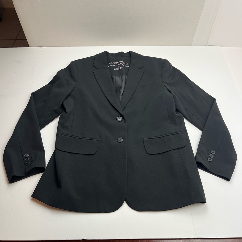 Norma Kamali Blazer Black Single Breast Classic Two-Button Jacket Womens 16 NWOT